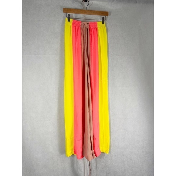 House of CB Margot Wide Leg Pants Size XS Yellow And Neon Coral - Picture 2 of 10